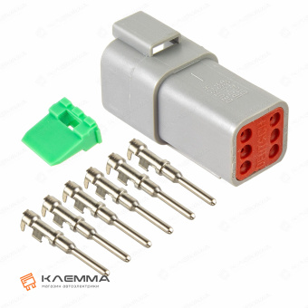 Разъем вп 6-контактный DT папа (Deutsch) 0.75-2.0 мм2. DT04-6P+W6P_KIT.23_02