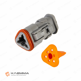 Корпус разъема DT 3-контактного с защелкой W3S мама (Deutsch) с удлиненным фланцем. DT06-3S-E008+W3S_01