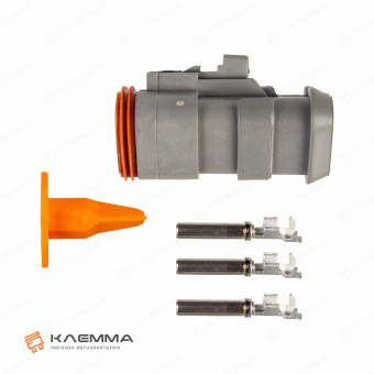 Разъем вп 3-контактный DT мама (Deutsch) с удлиненным фланцем 0.75-2.0 мм2. DT06-3S-E008+W3S_KIT.13_03