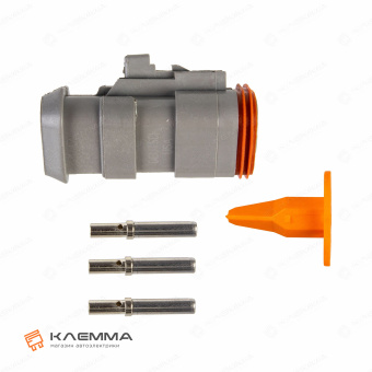 Разъем вп 3-контактный DT мама (Deutsch) с удлиненным фланцем 0.5-1.0 мм2. DT06-3S-E008+W3S_KIT.11_02