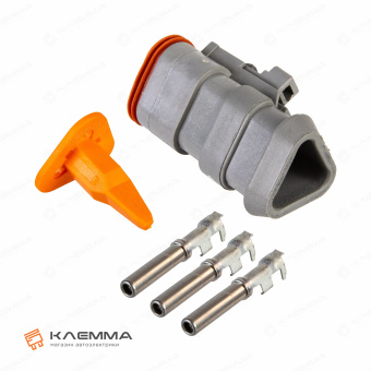 Разъем вп 3-контактный DT мама (Deutsch) с удлиненным фланцем 0.75-2.0 мм2. DT06-3S-E008+W3S_KIT.13_04