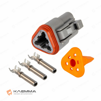 Разъем вп 3-контактный DT мама (Deutsch) 0.75-2.0 мм2. DT06-3S+W3S_KIT.13_01