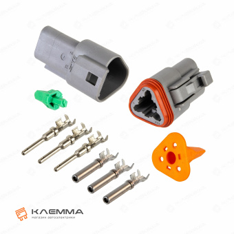 Разъем вп 3-контактный DT (Deutsch) 0.75-2.0 мм2. DT06-3_KIT.43_01
