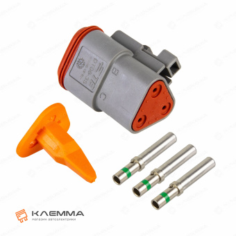 Разъем вп 3-контактный DT мама (Deutsch) 1.0-2.0 мм2. DT06-3S+W3S_KIT.12_02