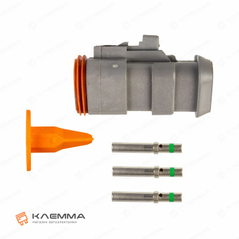 Разъем вп 3-контактный DT мама (Deutsch) с удлиненным фланцем 1.0-2.0 мм2. DT06-3S-E008+W3S_KIT.12_03