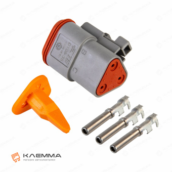 Разъем вп 3-контактный DT мама (Deutsch) 0.75-2.0 мм2. DT06-3S+W3S_KIT.13_02