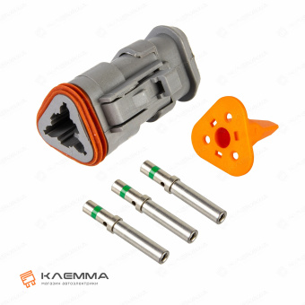 Разъем вп 3-контактный DT мама (Deutsch) с удлиненным фланцем 1.0-2.0 мм2. DT06-3S-E008+W3S_KIT.12_01