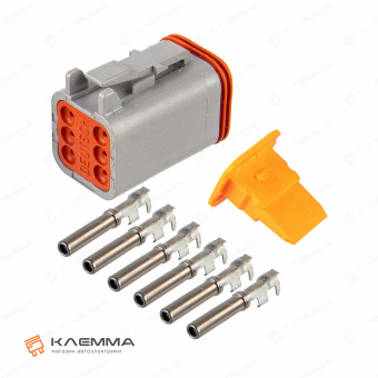 Разъем вп 6-контактный DT мама (Deutsch) 0.75-2.0 мм2. DT06-6S+W6S_KIT.13_02