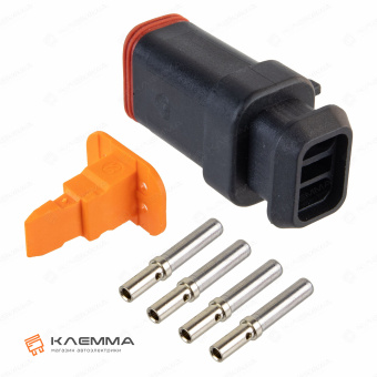 Разъем вп 4-контактный DT мама (Deutsch) с удлиненным фланцем 0.5-1.0 мм2. DT06-4S-EP11+W4S_KIT.11_03