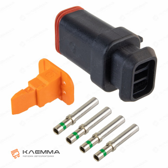 Разъем вп 4-контактный DT мама (Deutsch) с удлиненным фланцем 1.0-2.0 мм2. DT06-4S-EP11+W4S_KIT.12_03